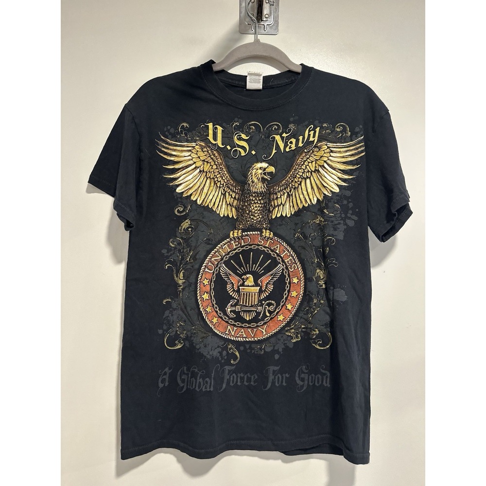 Gildan US Navy Affliction Style Graphic Tee Sz:M Black Military Eagle Cotton